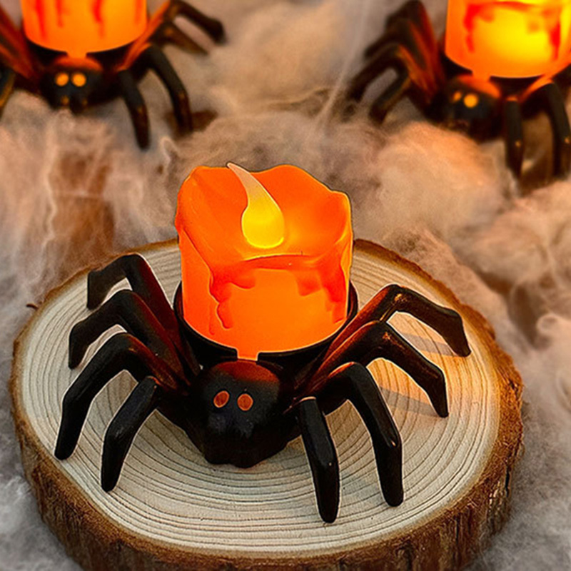 Halloween Skeleton Decoration - LED Candle Light Plastic Spider Skull