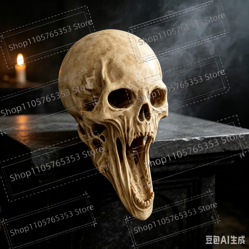 Gothic Screaming Skull Statue  - Halloween Skeleton Decoration 评论和价格