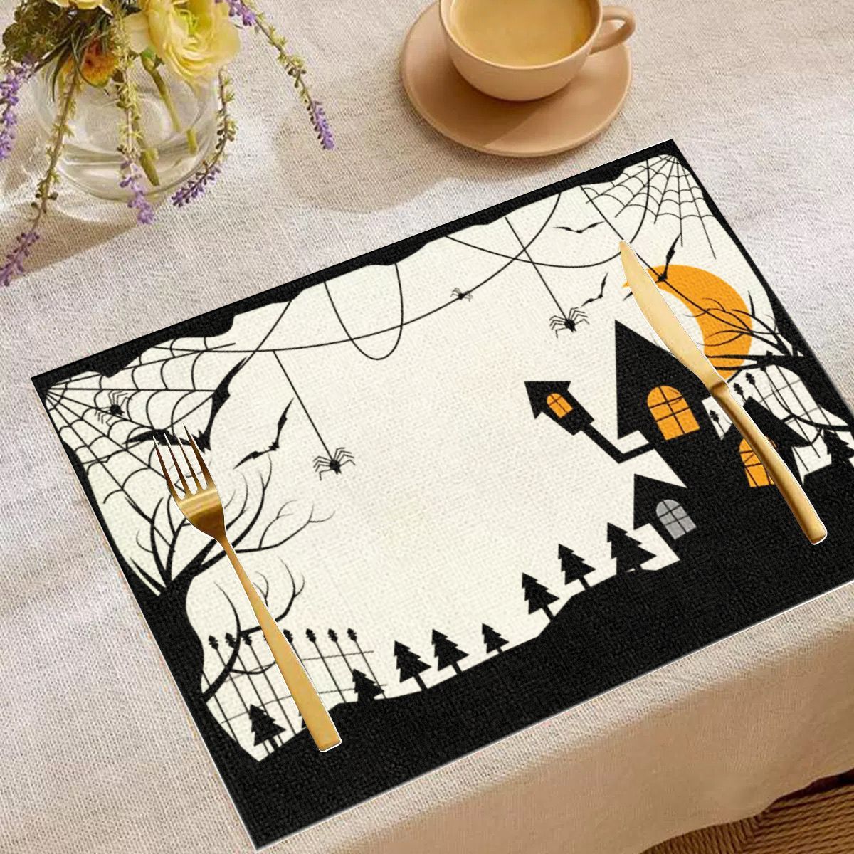 VIKAMA Black White Haunted Hou - Spider Web Halloween Decoration 评论和价格
