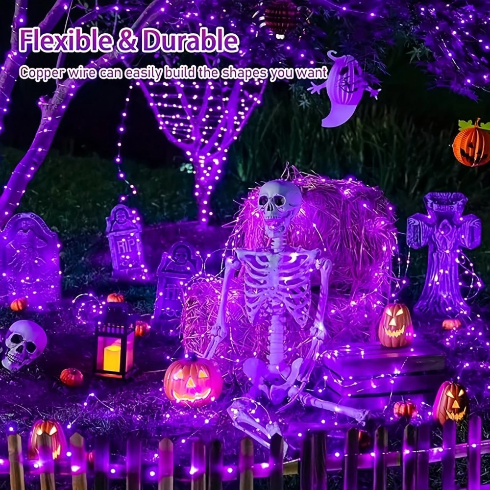 1PC 12M100LED Halloween Solar  - Halloween Led String Lights Orange 评论和价格