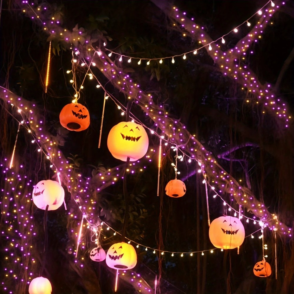 1PC 12M100LED Halloween Solar  - Halloween Led String Lights Orange 评论和价格