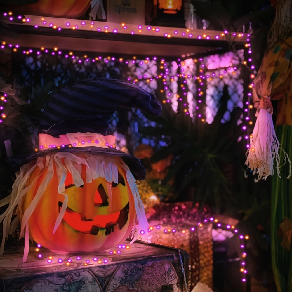 1PC 12M100LED Halloween Solar  - Halloween Led String Lights Orange 评论和价格