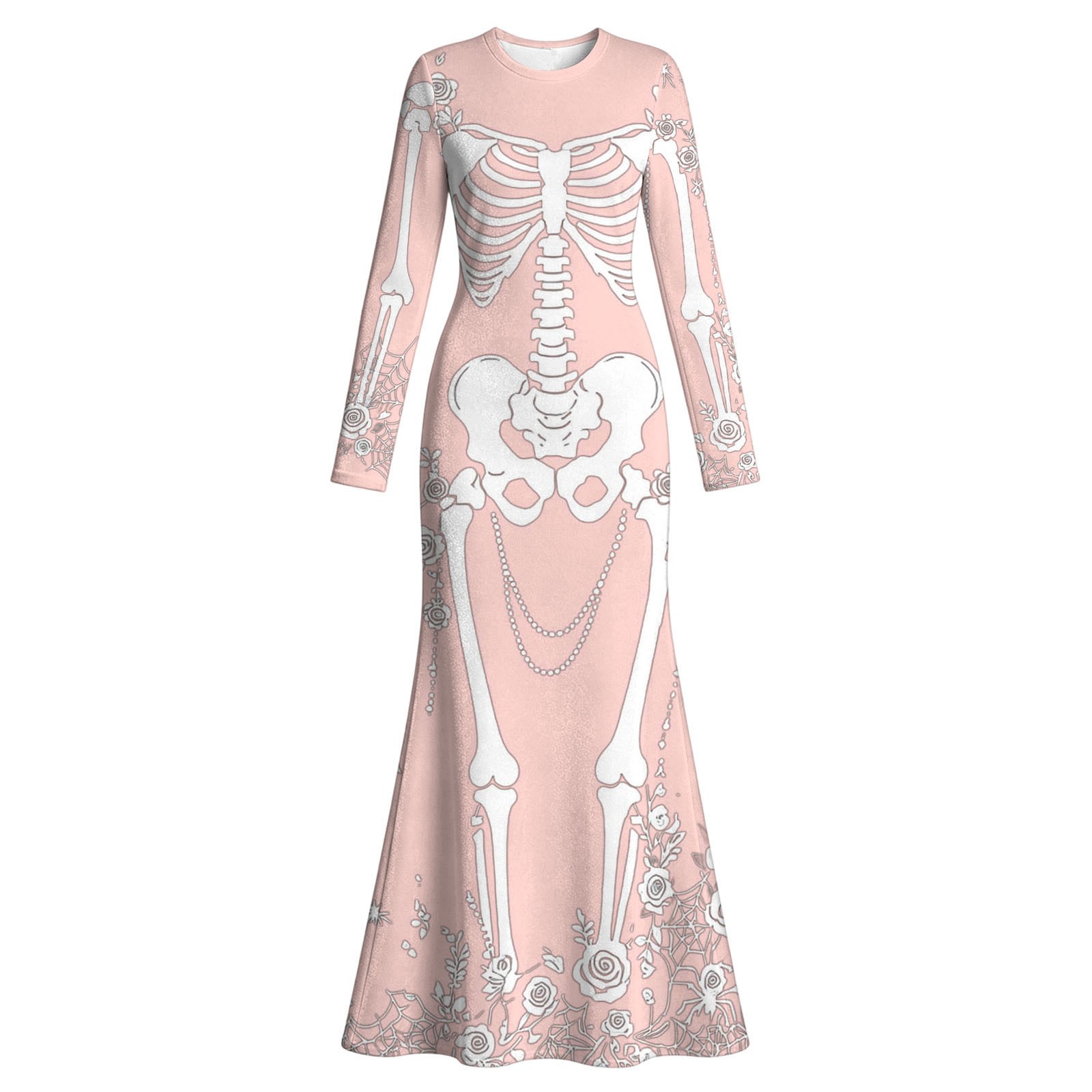 Women Skeleton Rose Print Maxi - Halloween Skeleton Decoration 评论和价格