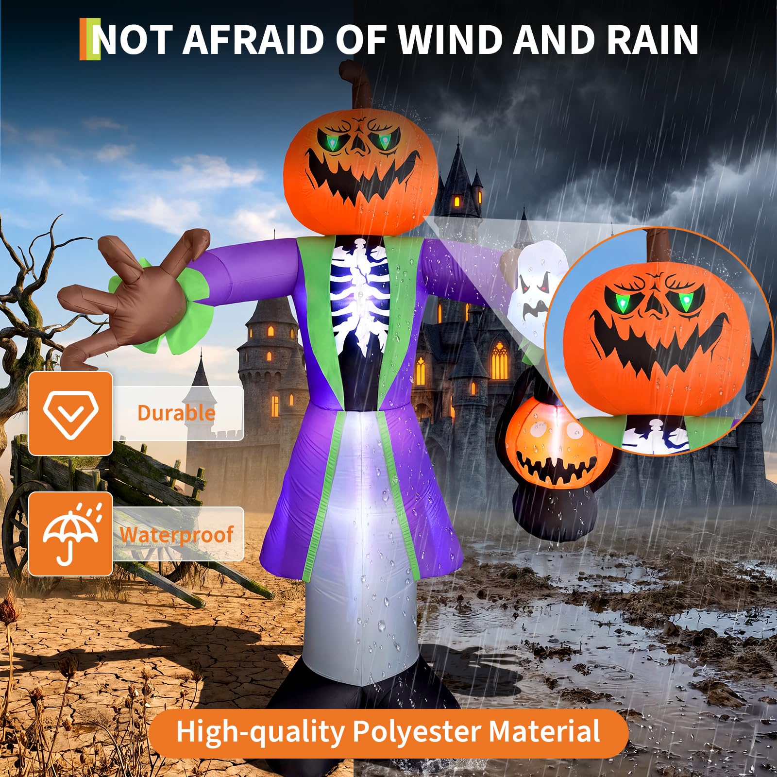 8ft Lighted Halloween Inflatab - Pumpkin Lantern Halloween 评论和价格